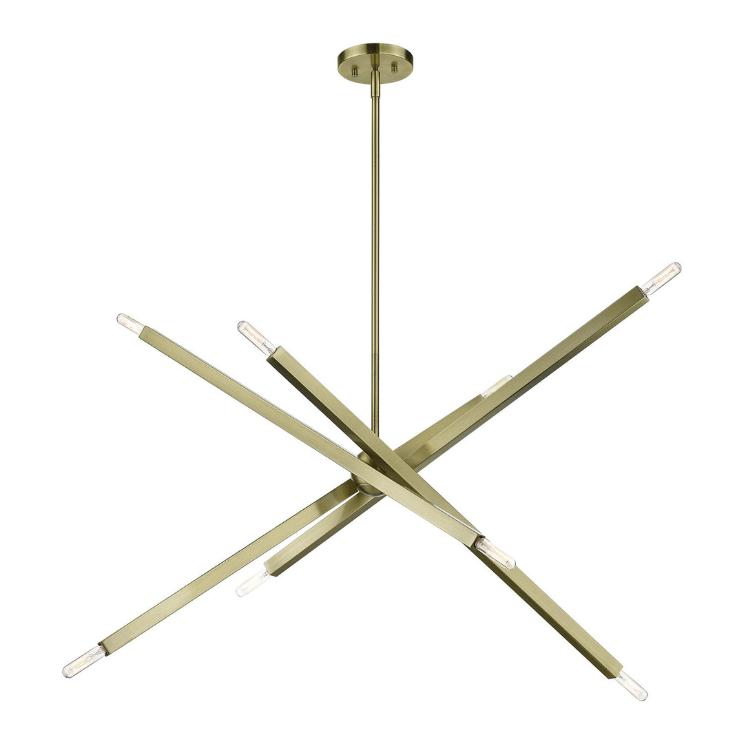 8 Light Antique Brass Large Linear Chandelier