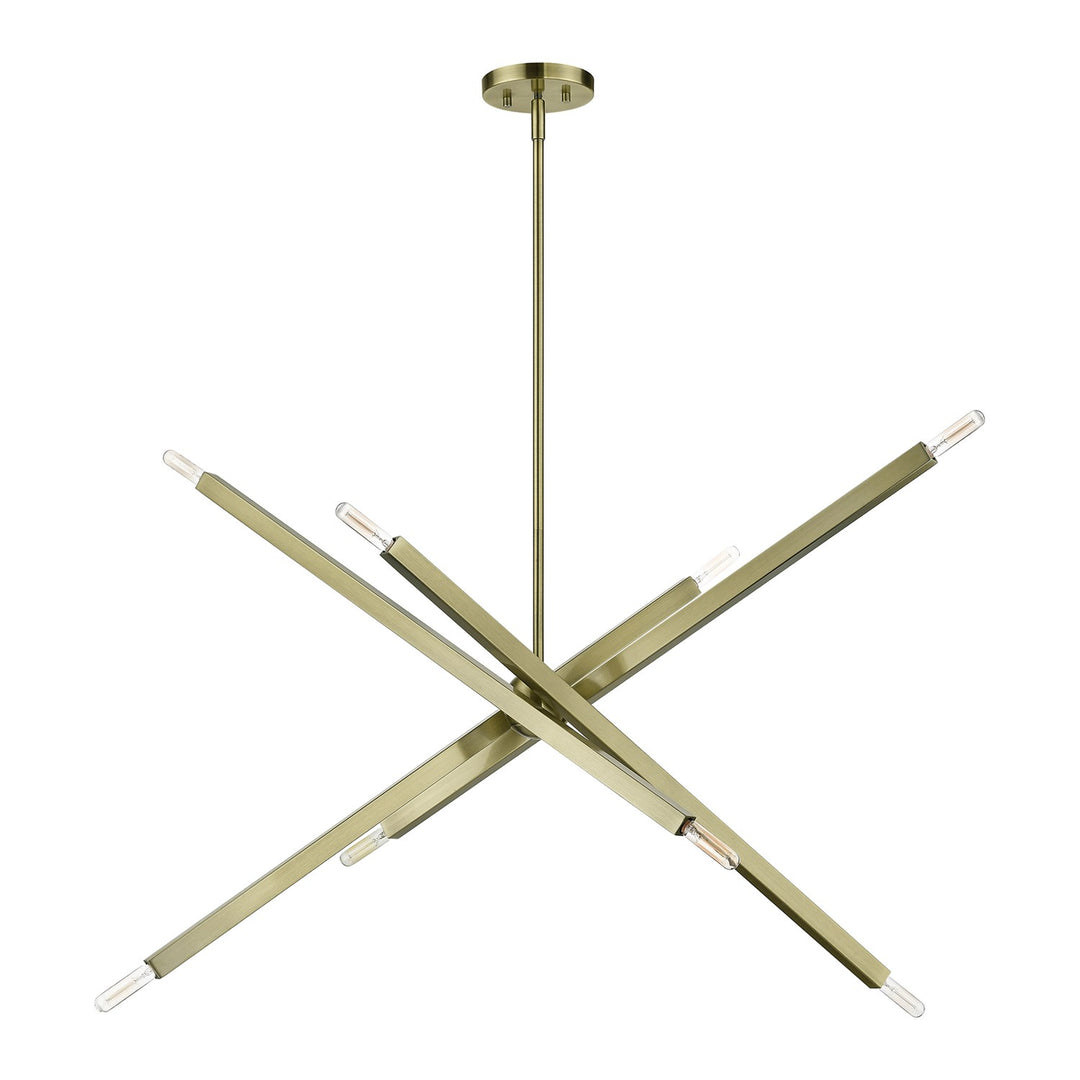 8 Light Antique Brass Large Linear Chandelier