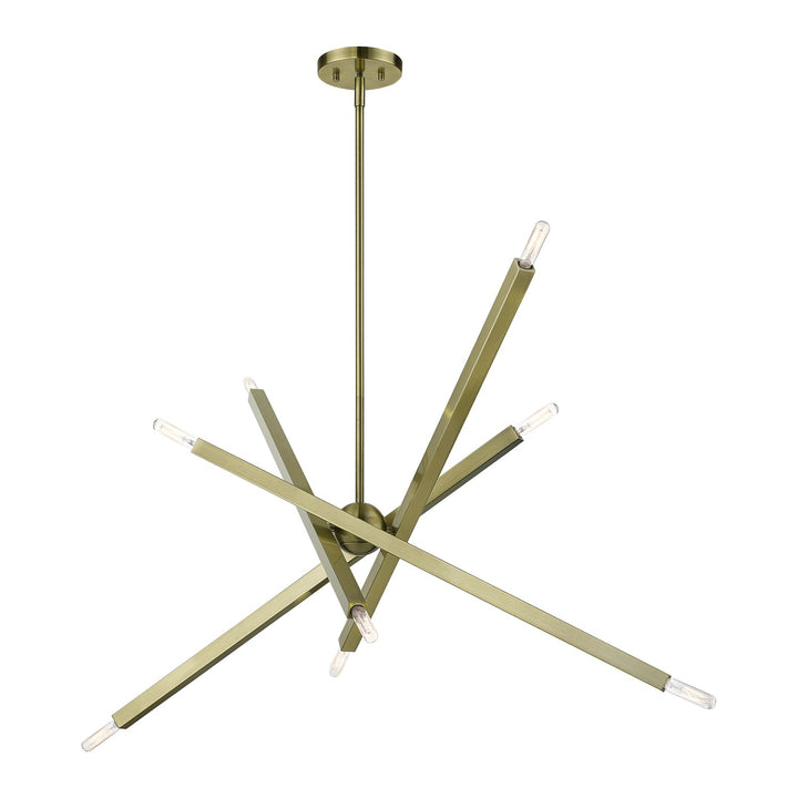 8 Light Antique Brass Large Linear Chandelier