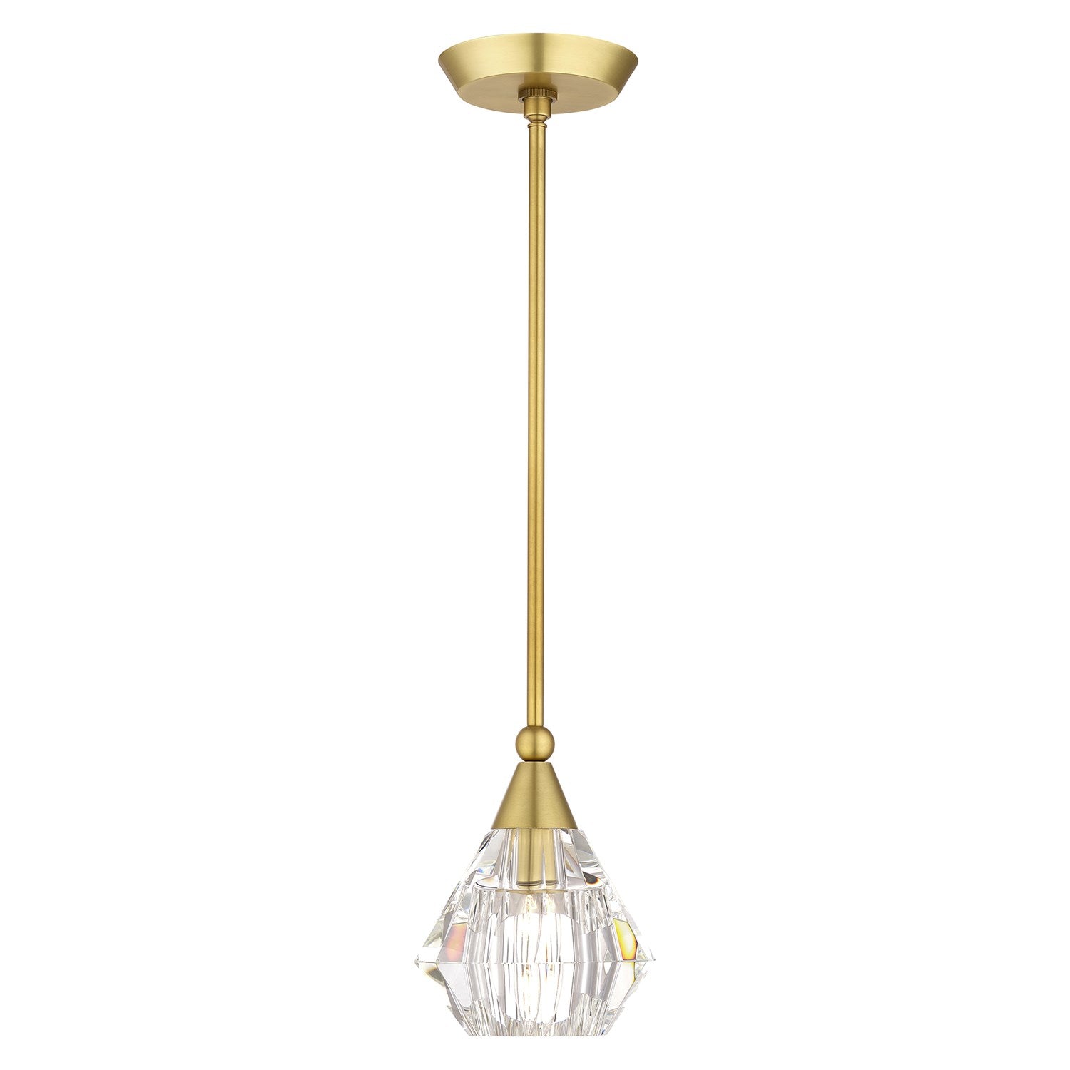 1 Light Natural Brass Crystal Single Pendant by Livex Lighting