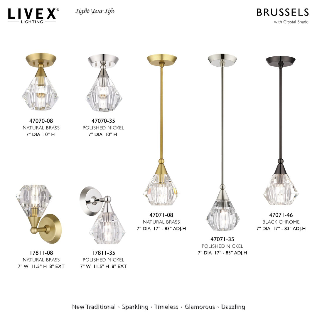 1 Light Natural Brass Crystal Single Pendant