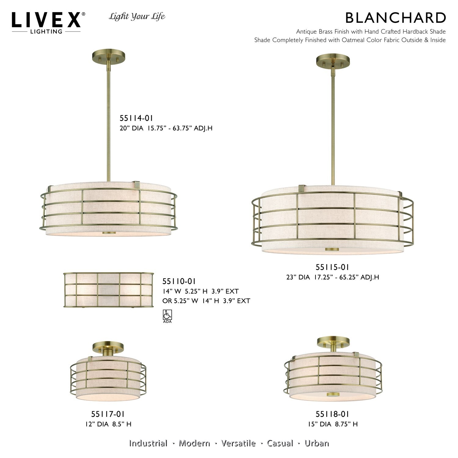 4 Light Antique Brass Pendant Chandelier