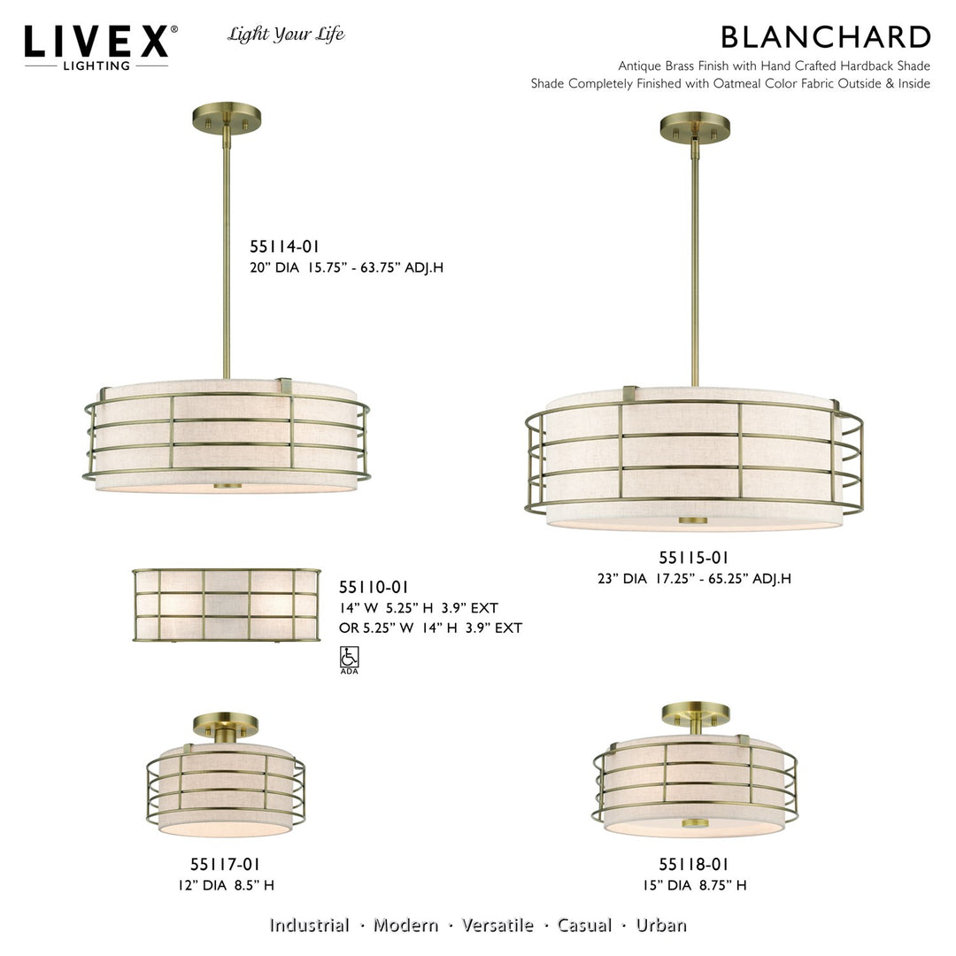 3 Light Antique Brass Large Semi-Flush