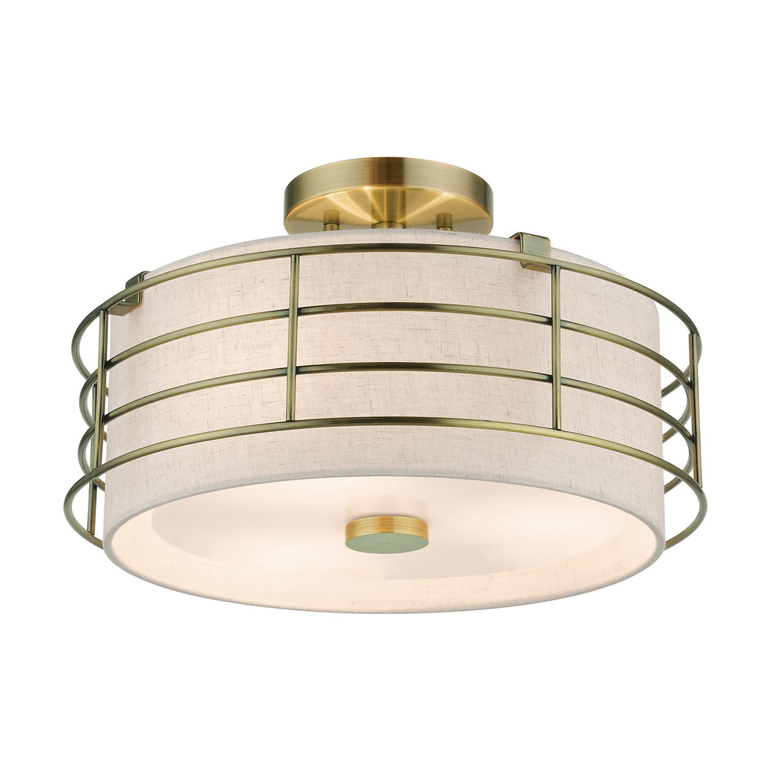 3 Light Antique Brass Large Semi-Flush