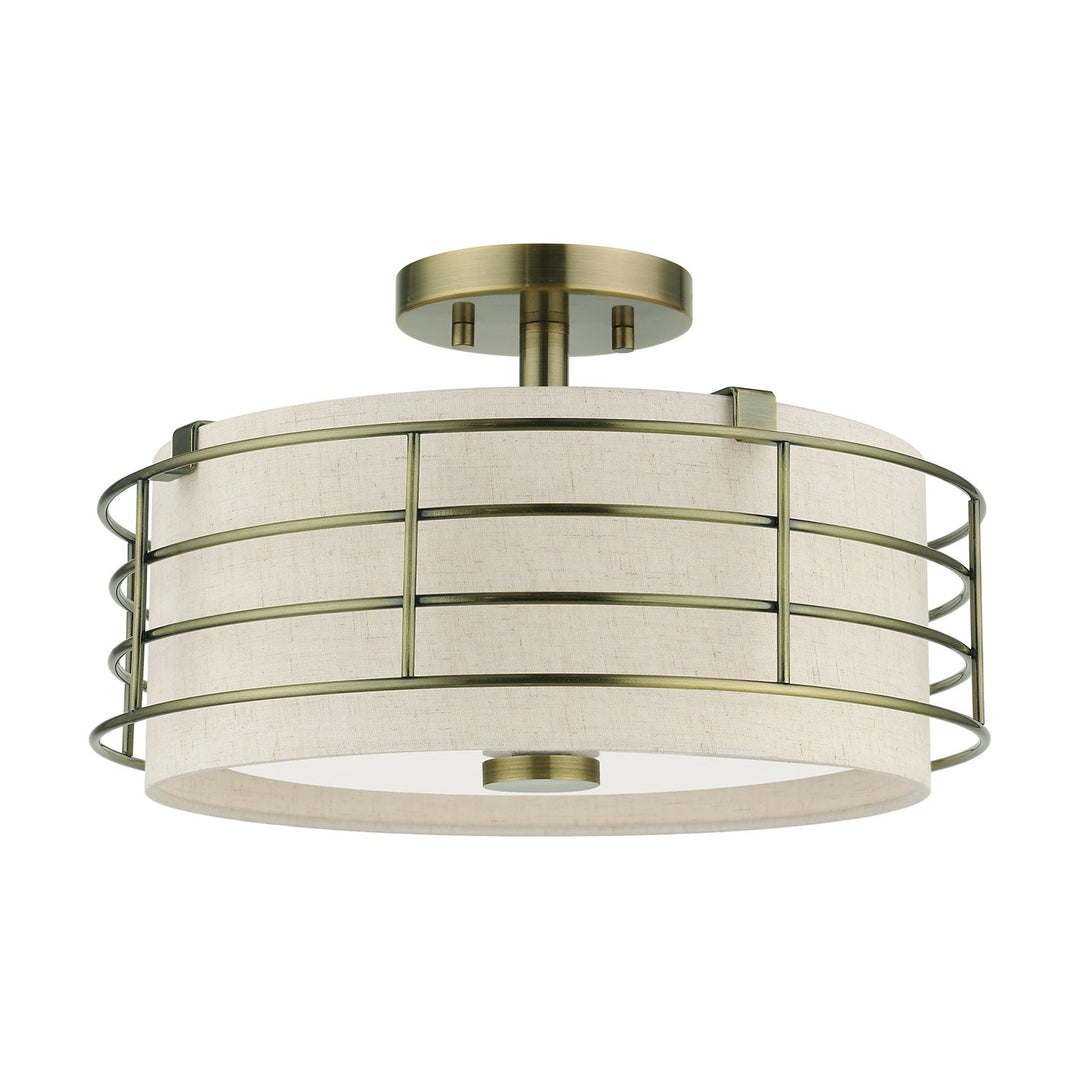 3 Light Antique Brass Large Semi-Flush