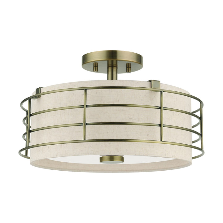 3 Light Antique Brass Large Semi-Flush