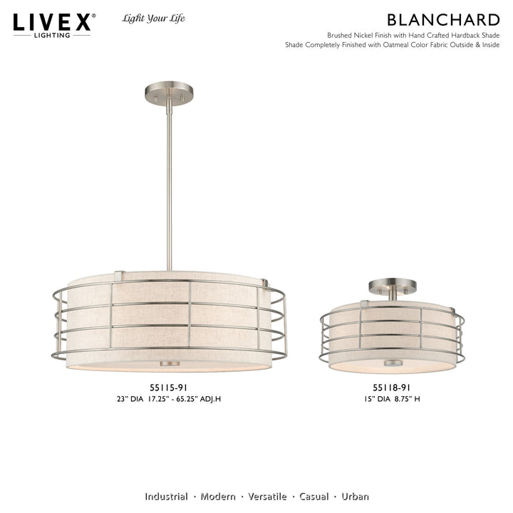 3 Light Brushed Nickel Large Semi-Flush