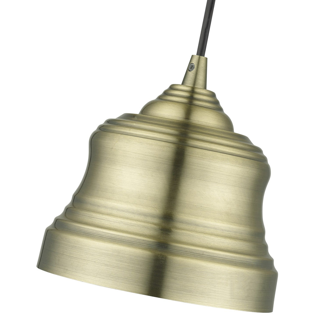 1 Light Antique Brass Mini Bell Pendant With Shiny White Finish Inside