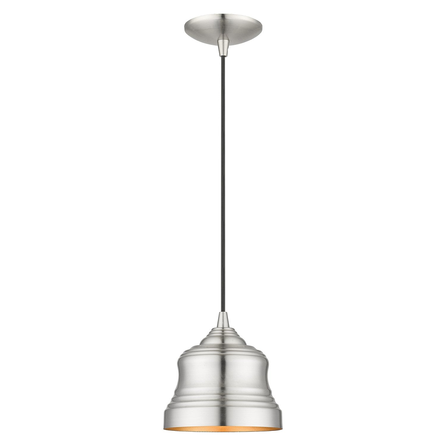 1 Light Brushed Nickel Mini Bell Pendant With Gold Finish Inside by Livex Lighting