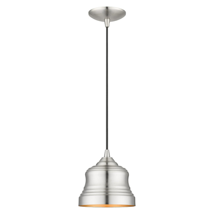 1 Light Brushed Nickel Mini Bell Pendant With Gold Finish Inside by Livex Lighting