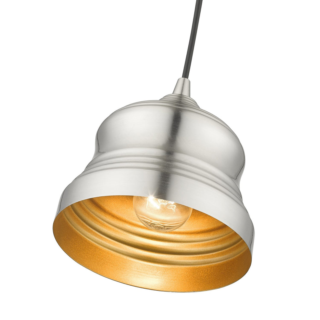 1 Light Brushed Nickel Mini Bell Pendant With Gold Finish Inside