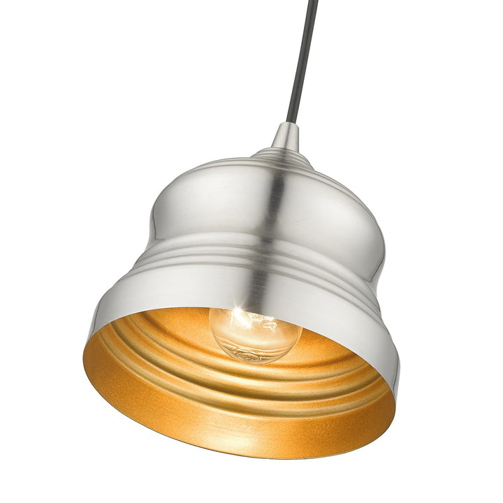 1 Light Brushed Nickel Mini Bell Pendant With Gold Finish Inside