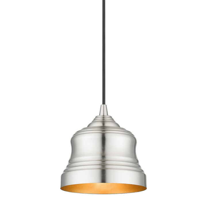 1 Light Brushed Nickel Mini Bell Pendant With Gold Finish Inside