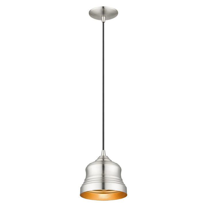 1 Light Brushed Nickel Mini Bell Pendant With Gold Finish Inside