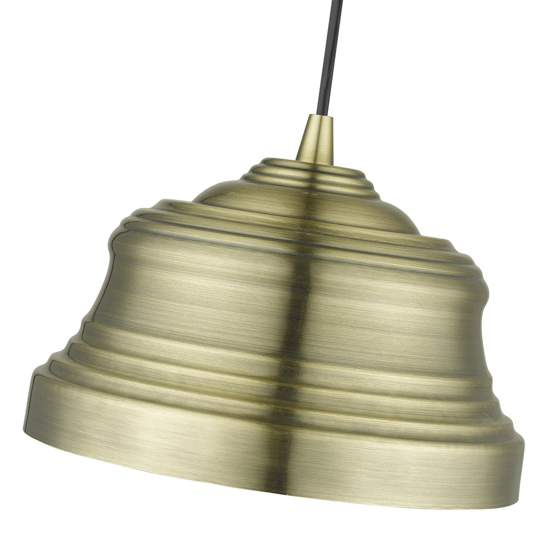 1 Light Antique Brass Bell Pendant With Shiny White Finish Inside