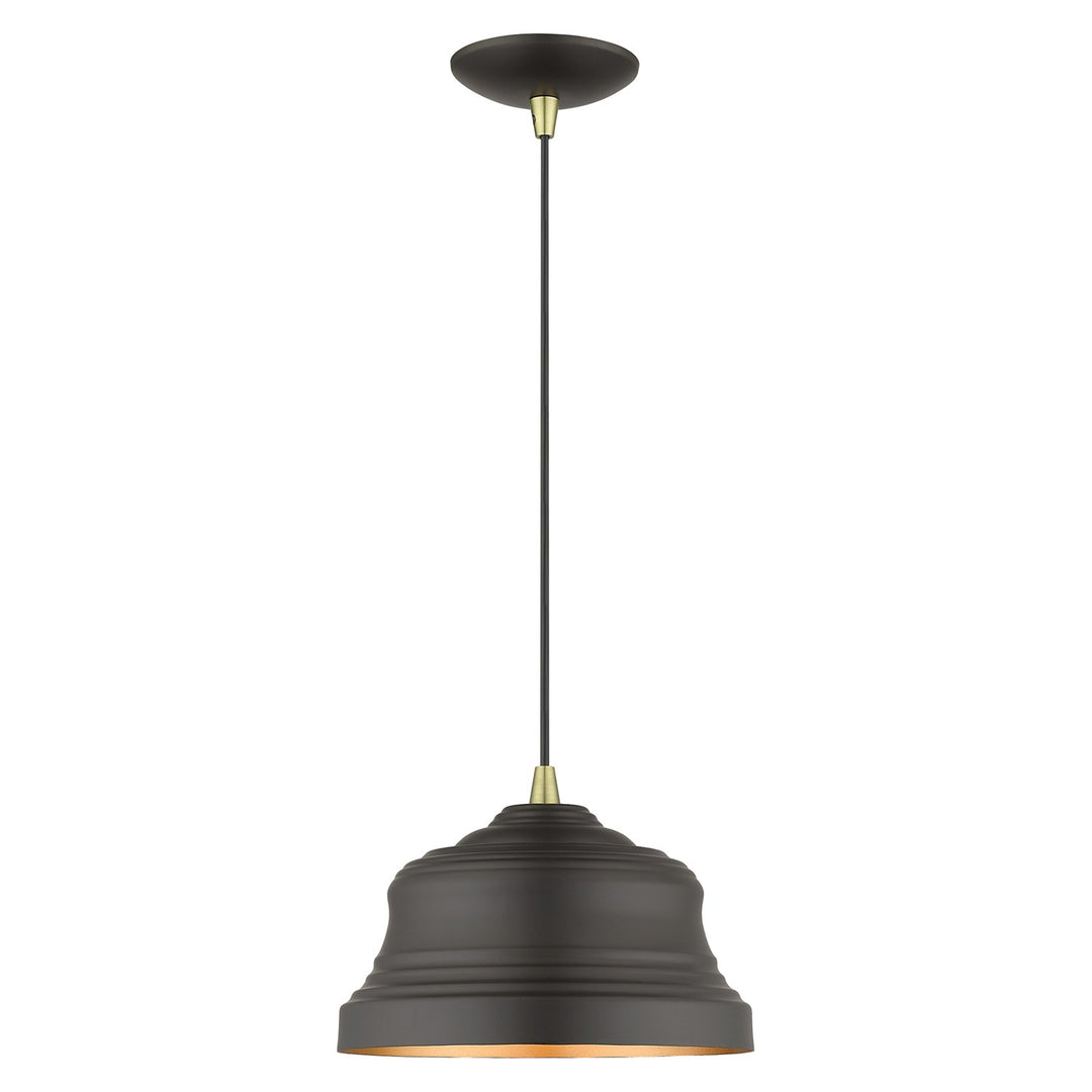 1 Light Bronze Bell Pendant With Gold Finish Inside by Livex Lighting