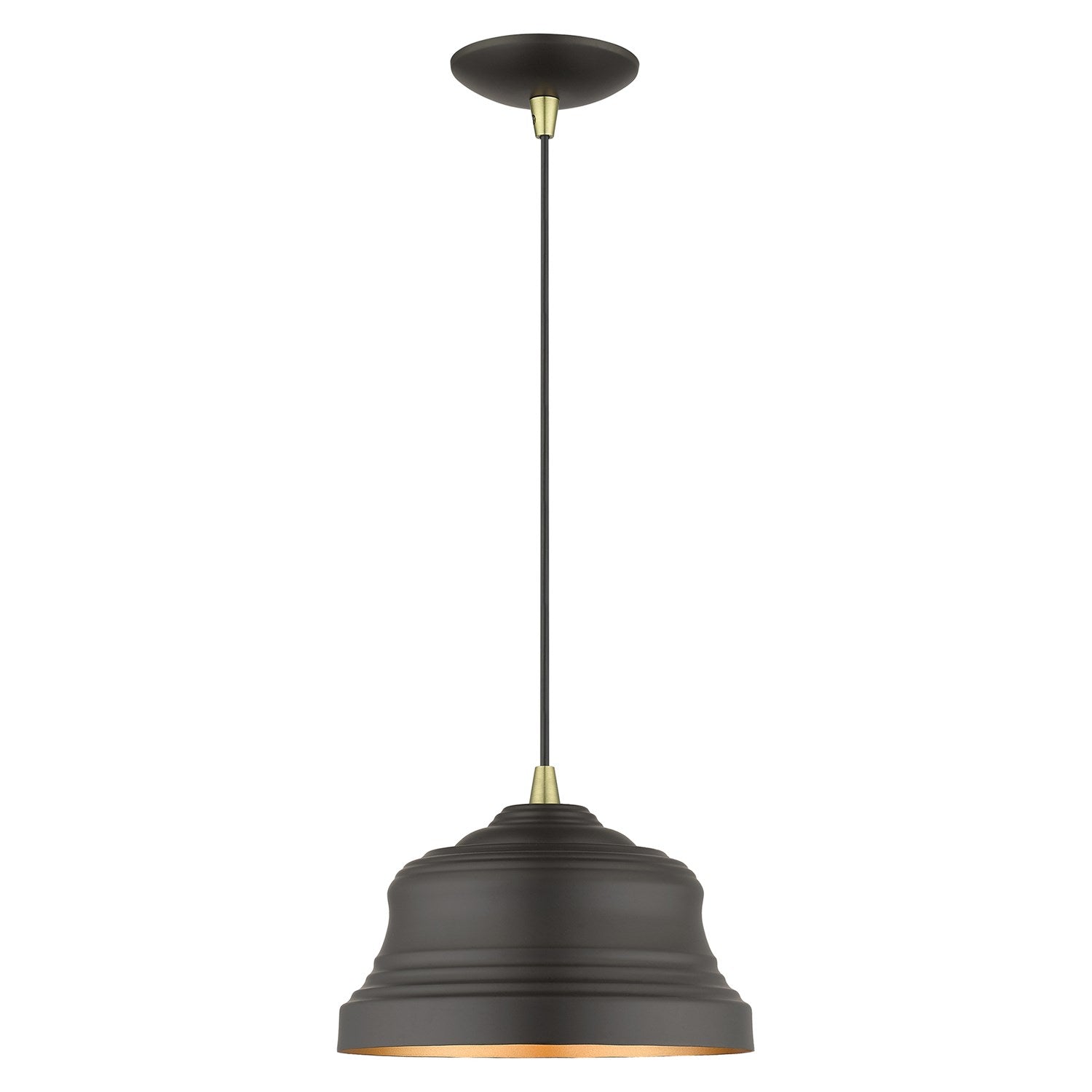 1 Light Bronze Bell Pendant With Gold Finish Inside by Livex Lighting