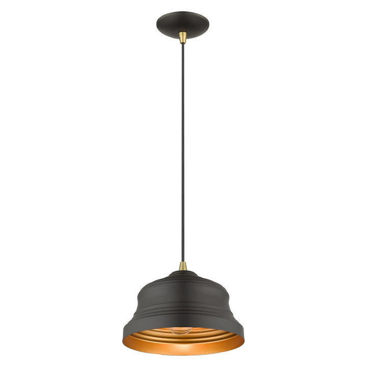 1 Light Bronze Bell Pendant With Gold Finish Inside