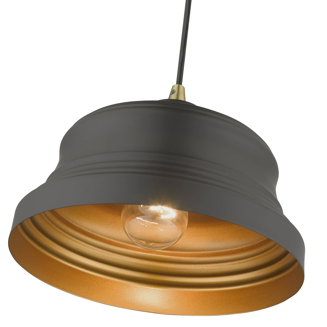 1 Light Bronze Bell Pendant With Gold Finish Inside