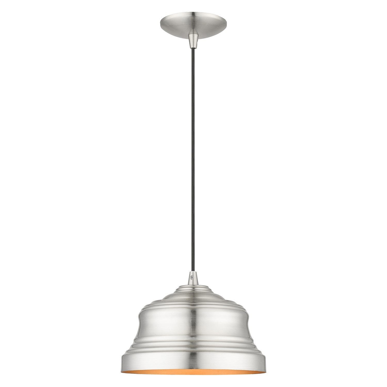 1 Light Brushed Nickel Bell Pendant With Gold Finish Inside by Livex Lighting