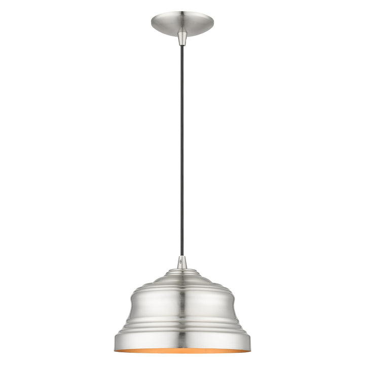1 Light Brushed Nickel Bell Pendant With Gold Finish Inside by Livex Lighting