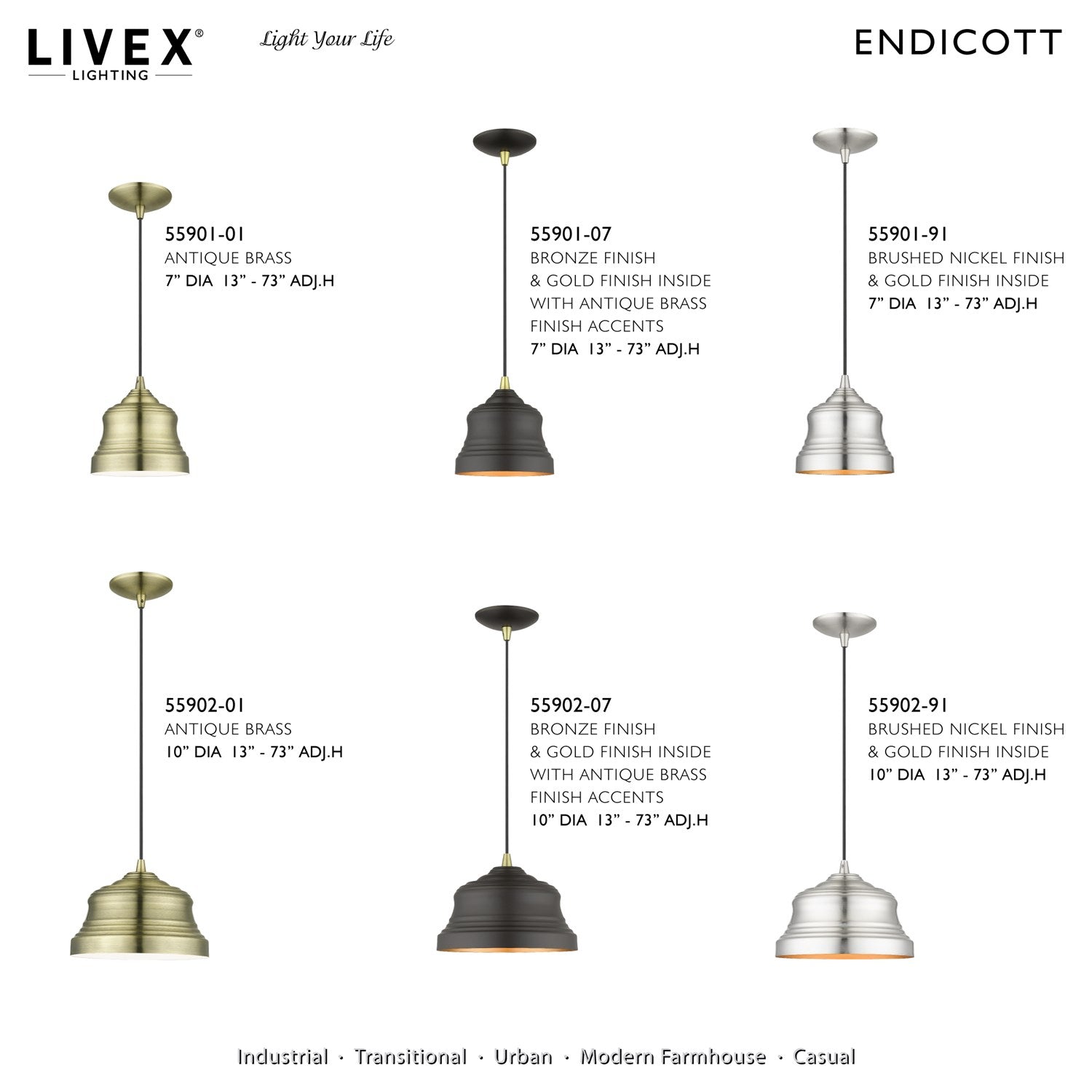 1 Light Brushed Nickel Bell Pendant With Gold Finish Inside