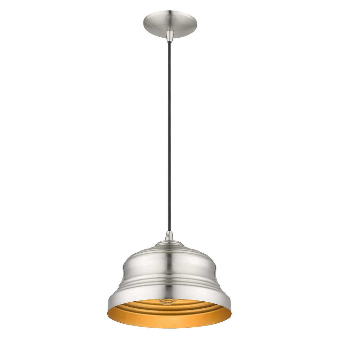 1 Light Brushed Nickel Bell Pendant With Gold Finish Inside