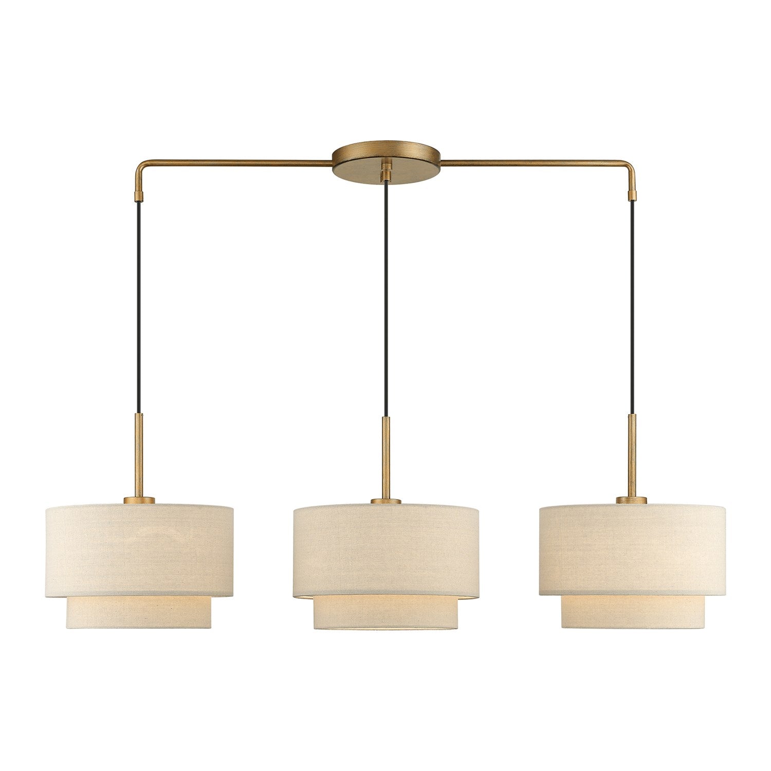 3 Light Antique Gold Leaf Large Linear Chandelier by Livex Lighting
