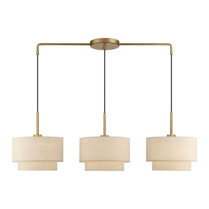 3 Light Antique Gold Leaf Large Linear Chandelier by Livex Lighting