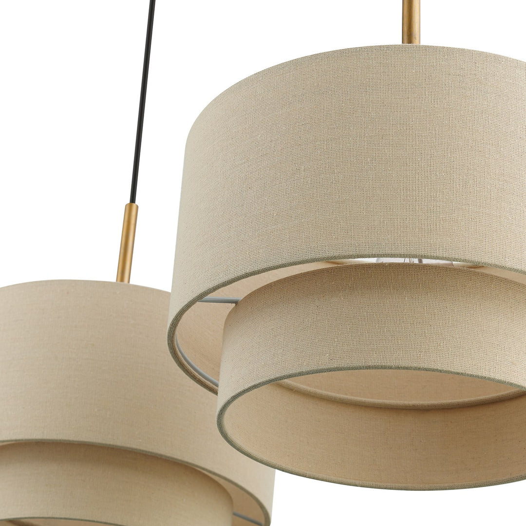 3 Light Antique Gold Leaf Large Linear Chandelier