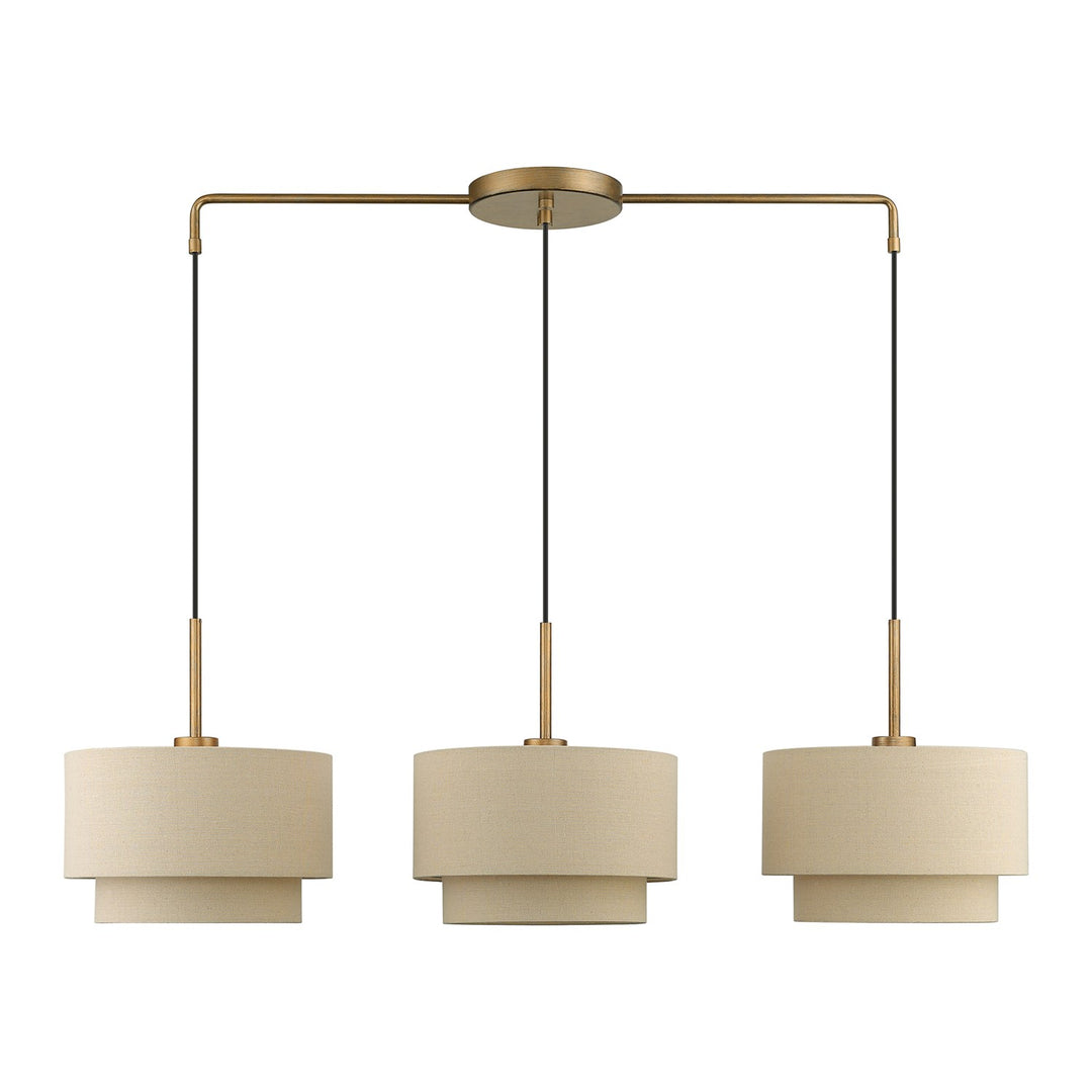 3 Light Antique Gold Leaf Large Linear Chandelier