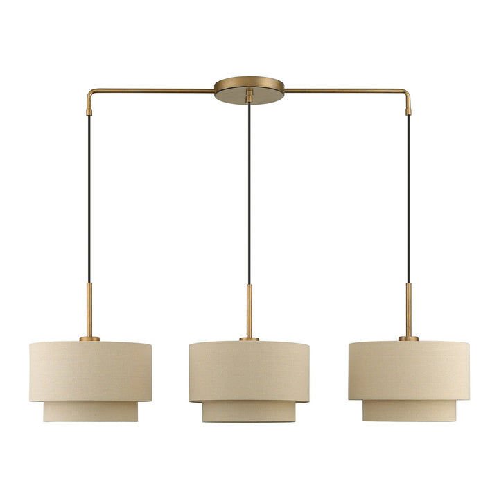 3 Light Antique Gold Leaf Large Linear Chandelier