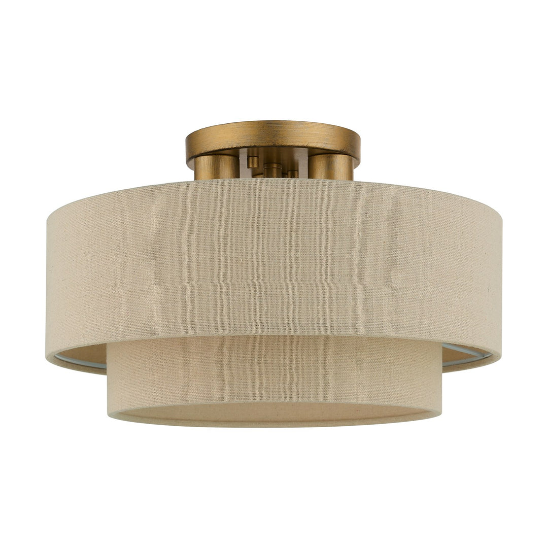 3 Light Antique Gold Leaf Large Semi-Flush