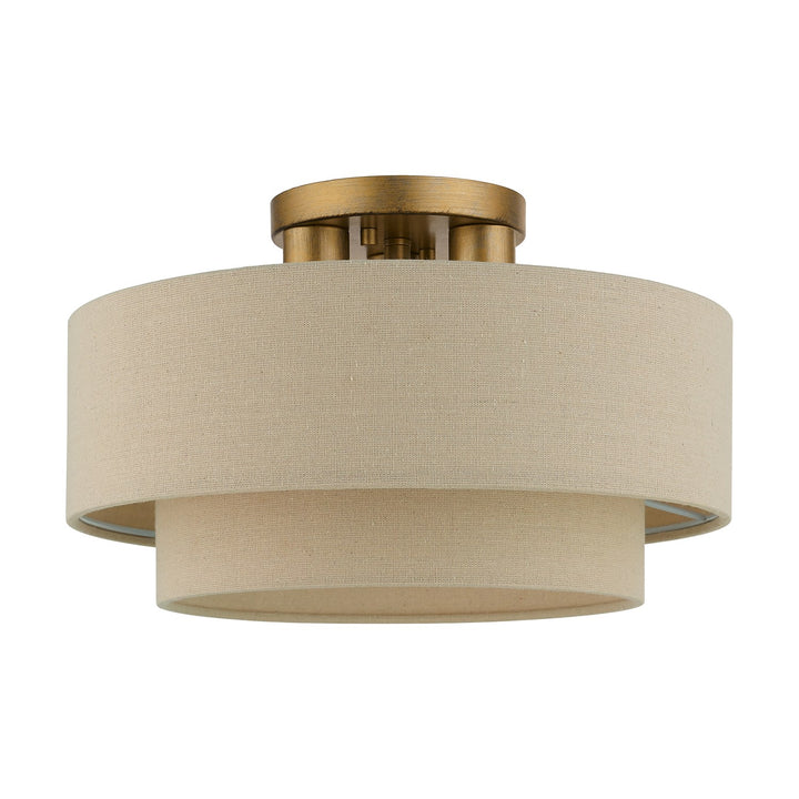 3 Light Antique Gold Leaf Large Semi-Flush
