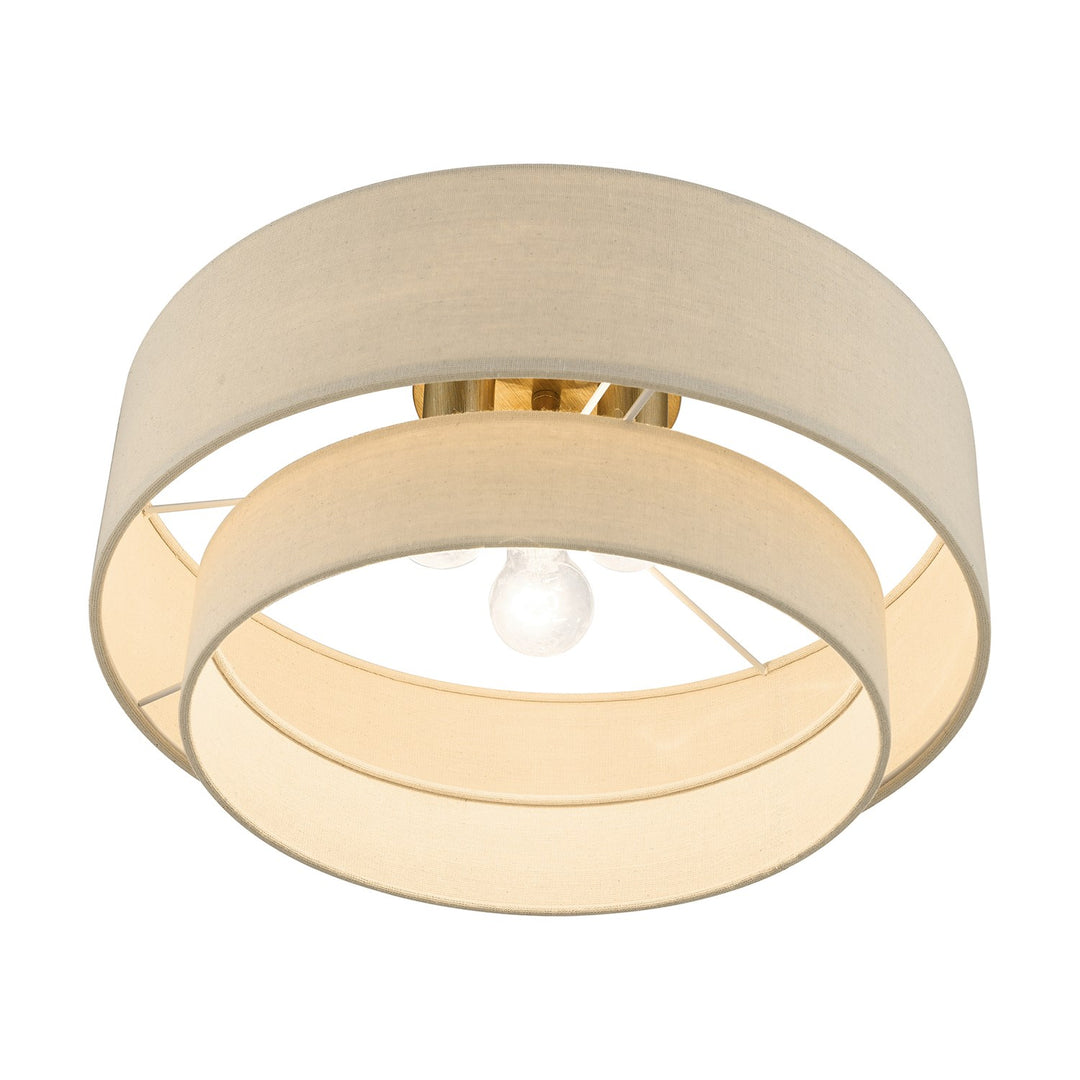 3 Light Antique Gold Leaf Large Semi-Flush