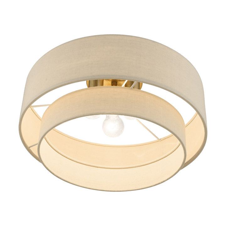 3 Light Antique Gold Leaf Large Semi-Flush