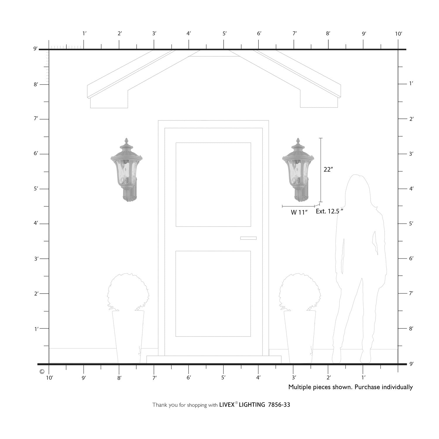 3 Light Soft Gold Outdoor Large Wall Lantern