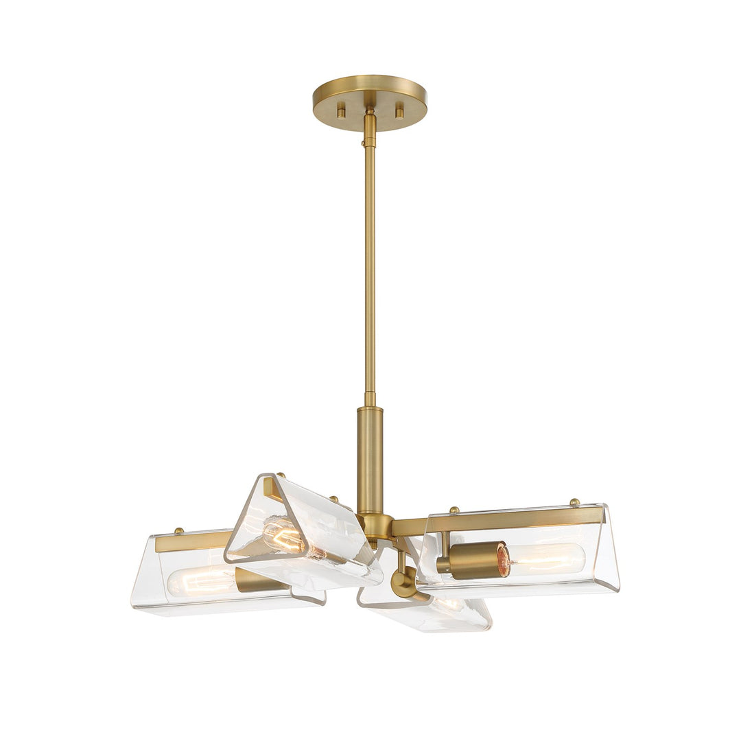 24 In. 4-Light Brushed Gold Modern Chandelier With Clear Glass Shades by Designers Fountain