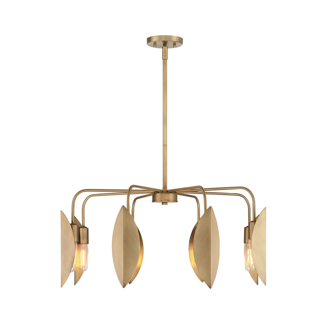 30 In. 8-Light Old Satin Brass Modern Chandelier With Metal Shades by Designers Fountain