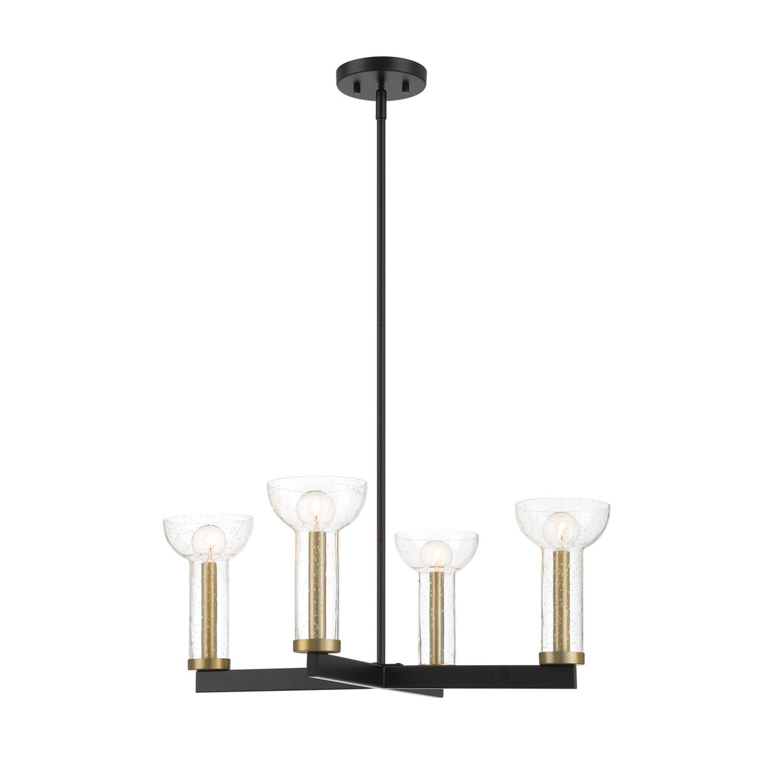 25 In. 4-Light Matte Black Modern Chandelier With Clear Seedy Glass Shades by Designers Fountain