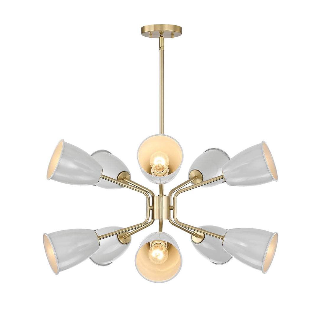 28.5 In. 10-Light Brushed Gold Modern Chandelier With Grey Sky Metal Shades by Designers Fountain