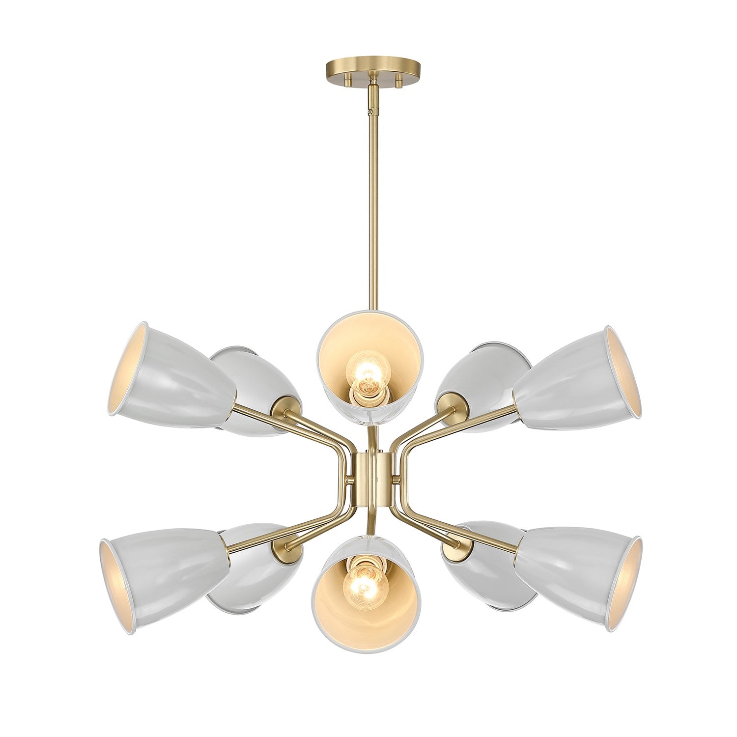 28.5 In. 10-Light Brushed Gold Modern Chandelier With Grey Sky Metal Shades by Designers Fountain
