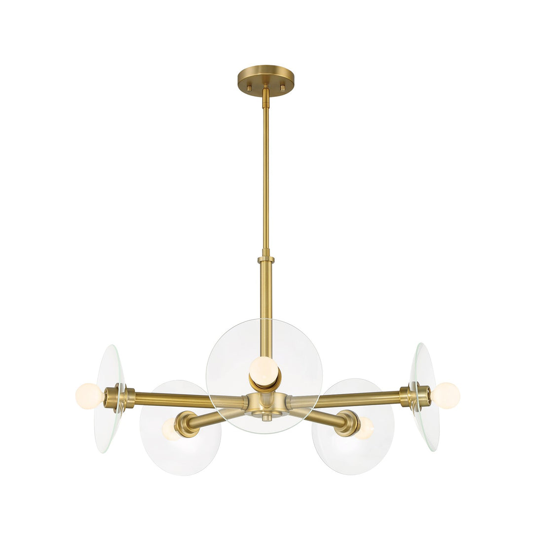 26.25 In. 5-Light Brushed Gold Modern Chandelier With Clear Glass Shades by Designers Fountain