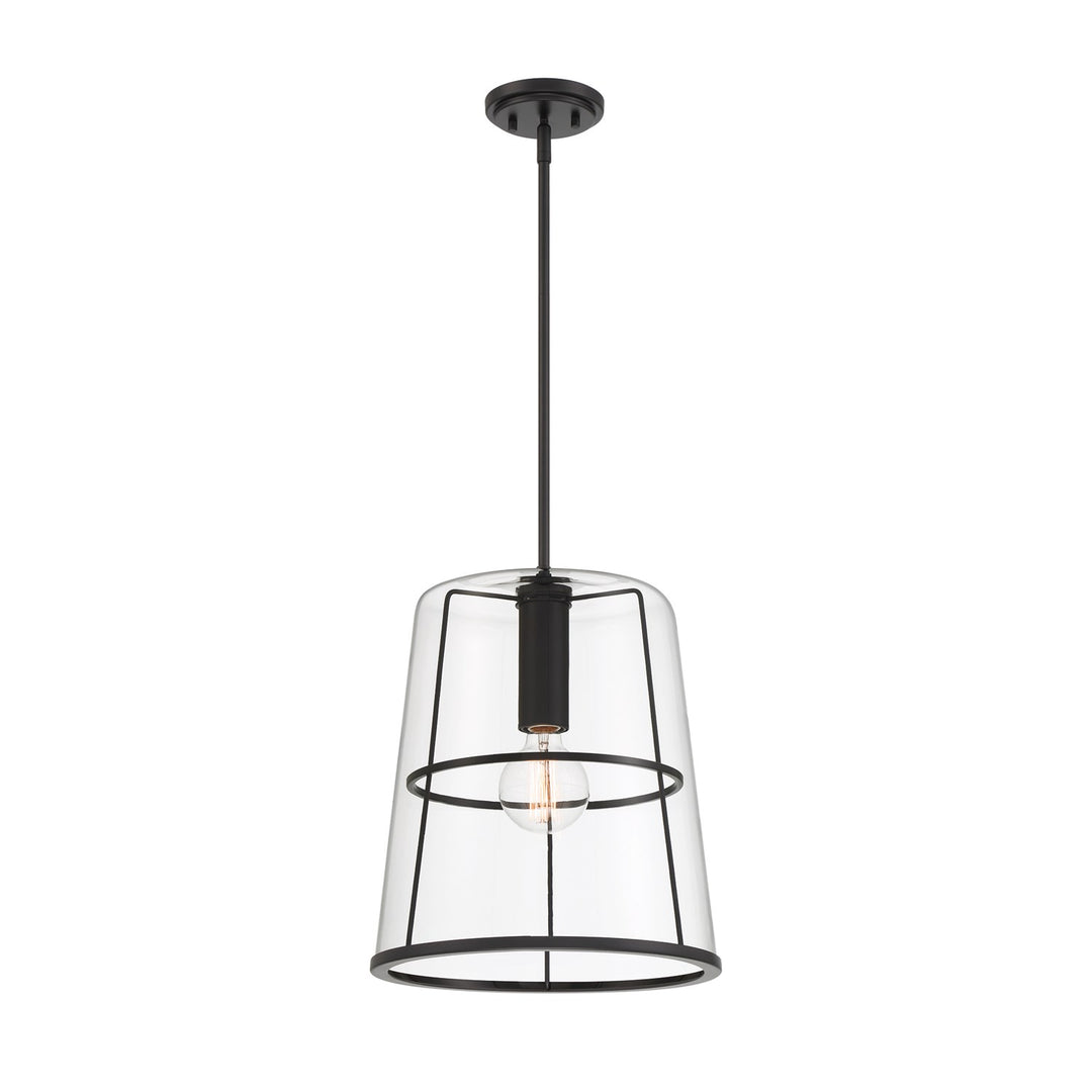 14 In. 1-Light Matte Black Transitional Pendant Light by Designers Fountain