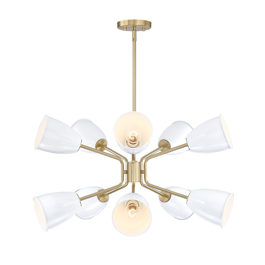 28.5 In. 10-Light Brushed Gold Modern Chandelier With Ice Mist Metal Shades by Designers Fountain