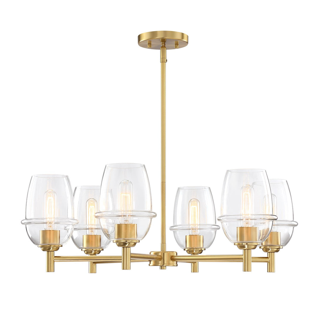 6-Light Brushed Gold Transitional Shaded Chandelier For Dining Rooms