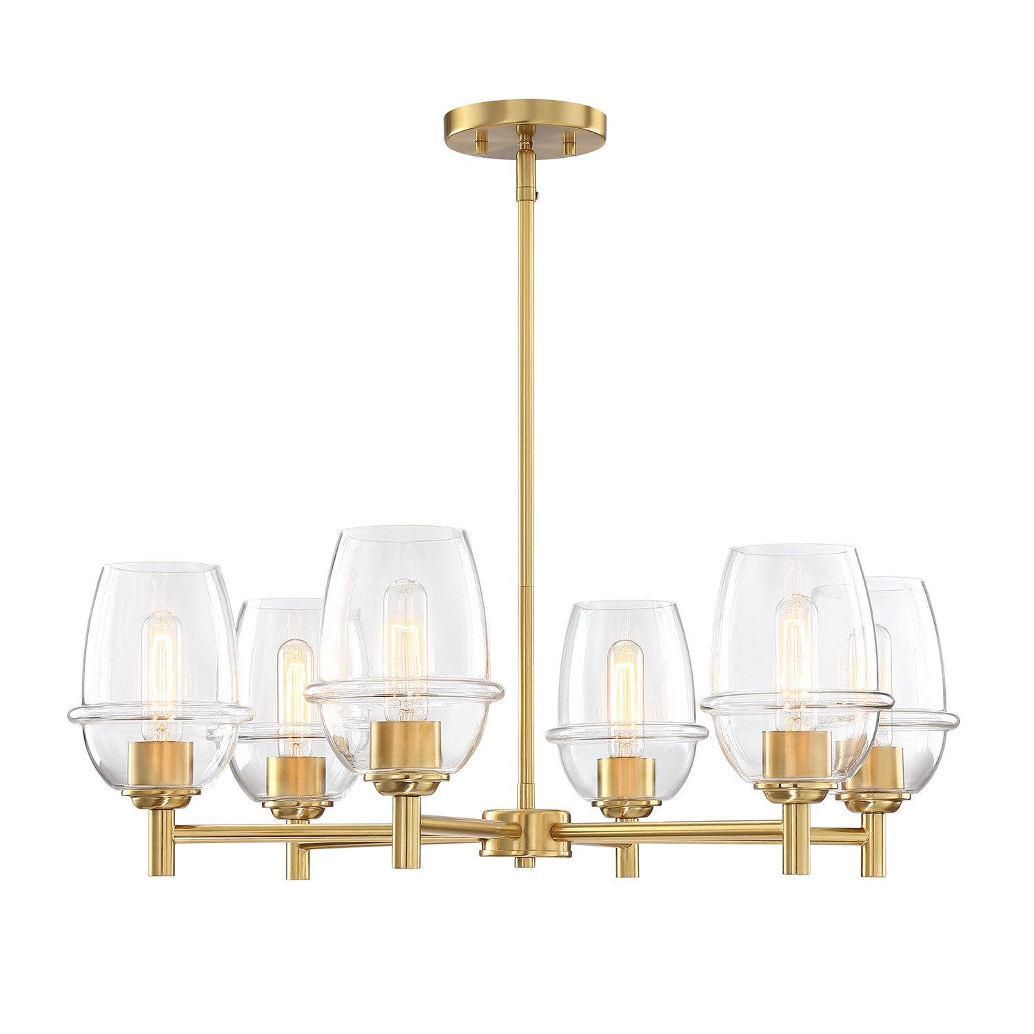 6-Light Brushed Gold Transitional Shaded Chandelier For Dining Rooms