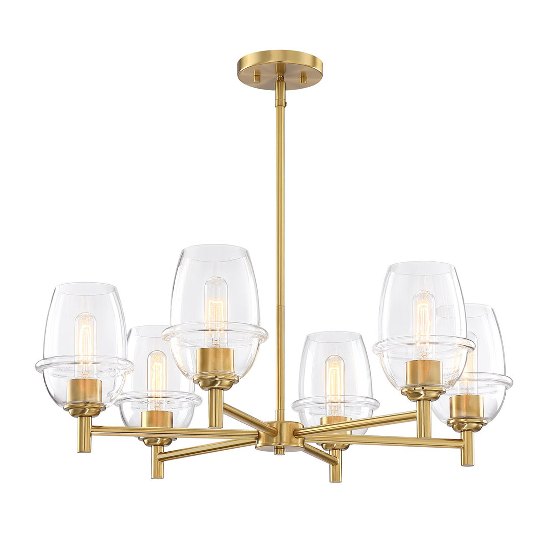 6-Light Brushed Gold Transitional Shaded Chandelier For Dining Rooms