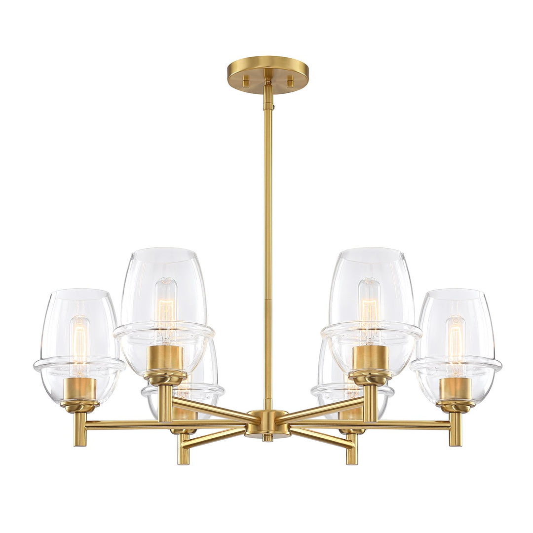 6-Light Brushed Gold Transitional Shaded Chandelier For Dining Rooms