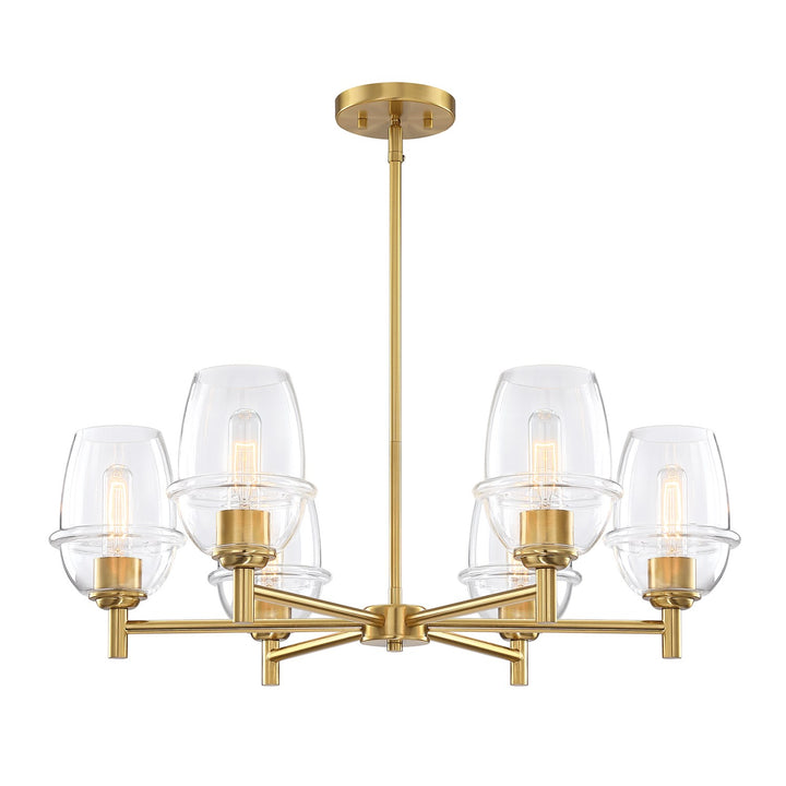 6-Light Brushed Gold Transitional Shaded Chandelier For Dining Rooms